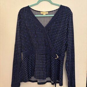 Michael Kors Blue Wrap Top, Sz L NWOT
